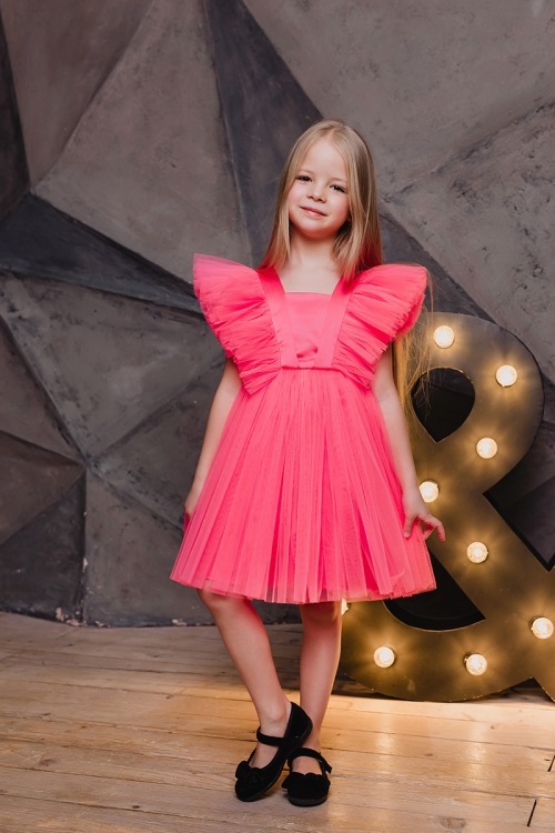Детское нарядное платье 0420 (Ярко-розовое)