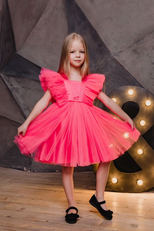 Нарядное платье для девочки 0420 ярко-розовое