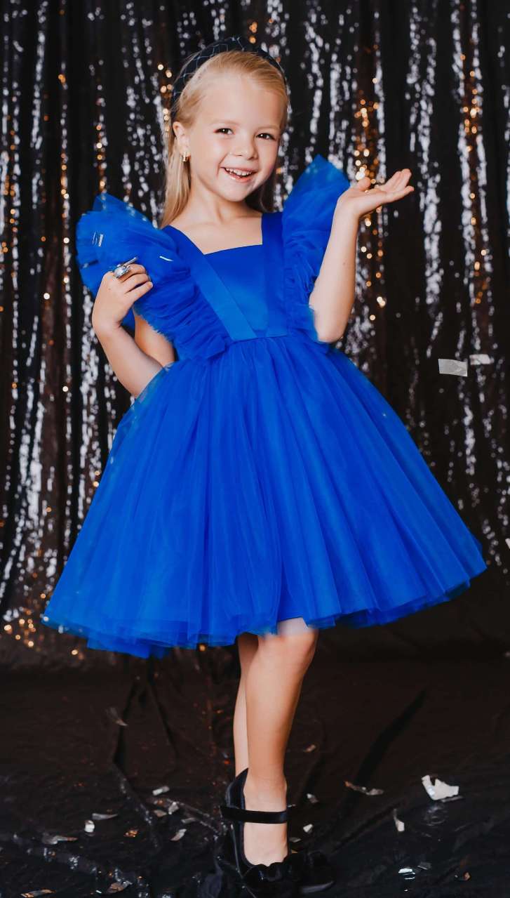 Детское нарядное платье 0520 Синее, пышное